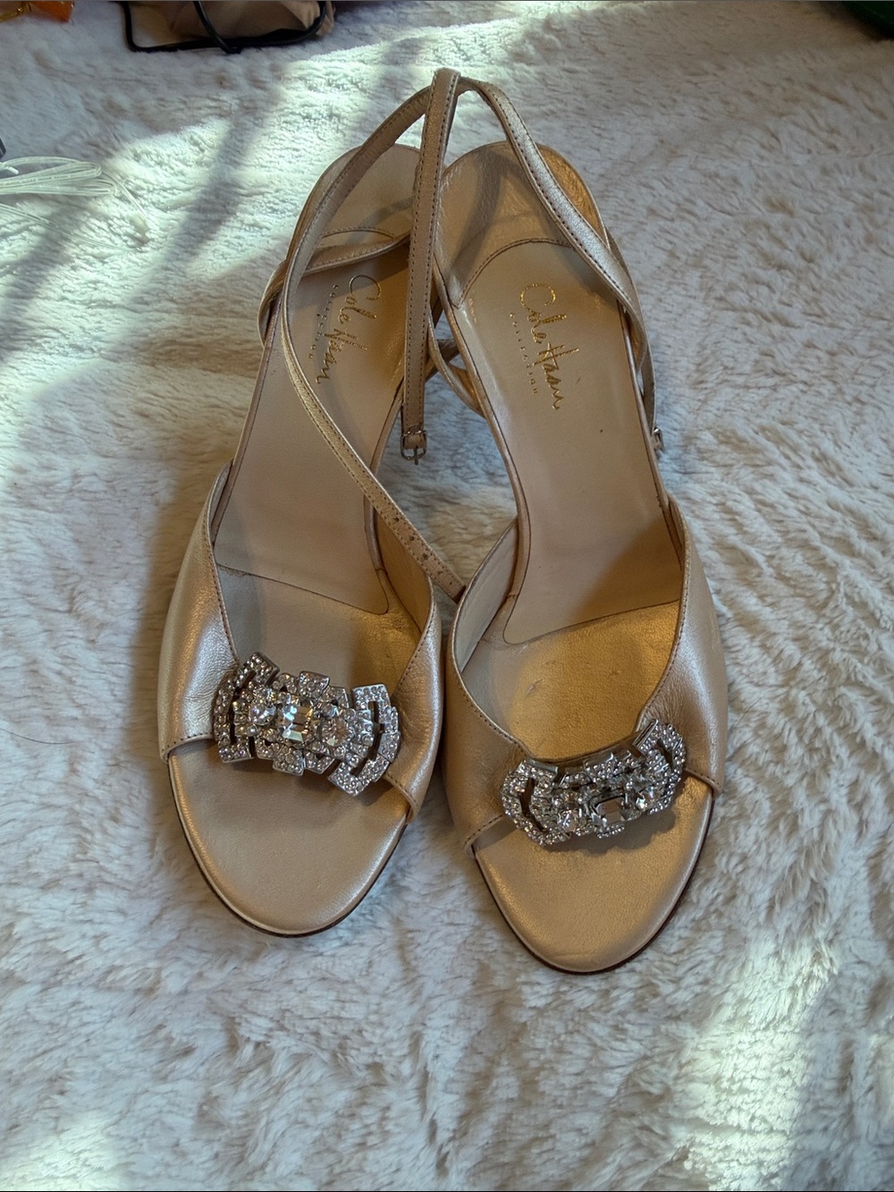 Cole Haan Metallic Gold Sandals with Crystal Accent - Picture 4 of 7
